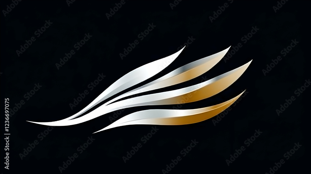 Fototapeta premium Abstract gold and silver wing design; elegant, luxury symbol; dark background; ideal for corporate branding