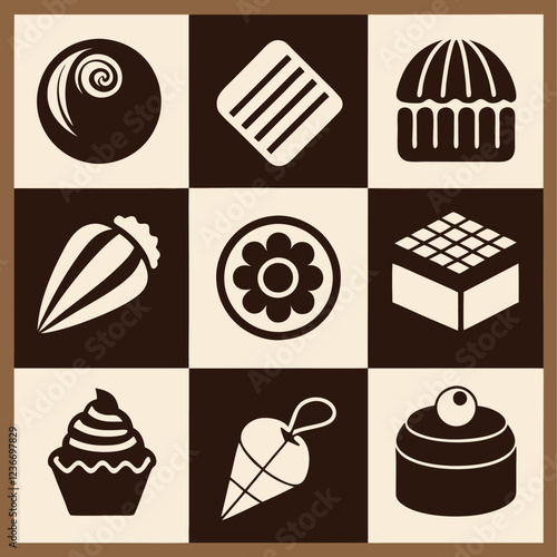 Sweet Treats Icons on Checkered Background