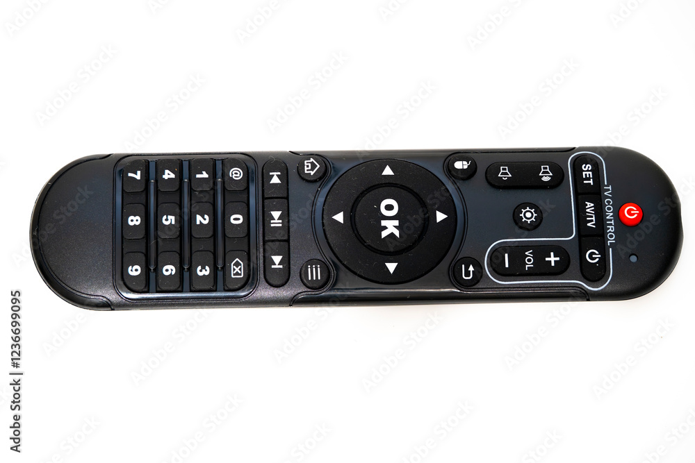 Remote control for electronic devices on a white background Remote control for electronic devices on a white background