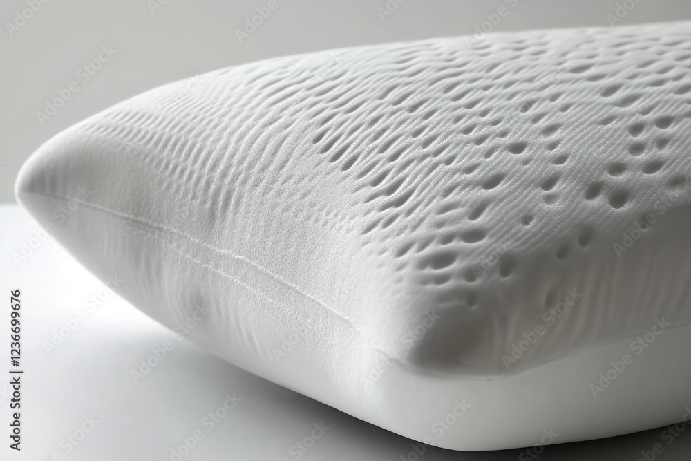 A close-up shot of the white foam pillow showcases its unique texture and pattern, highlighting its high-quality construction and design. A close-up shot of the white foam pillow showcases its unique texture and pattern, highlighting its high-quality construction and design.