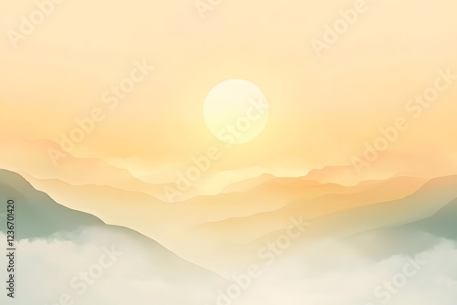 Minimalist Sunrise Over Misty Mountains