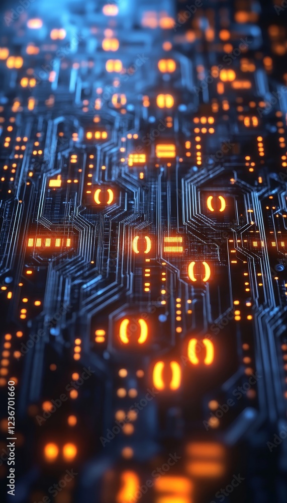 Obraz premium Abstract Digital Code Flow. Futuristic Technology Background With Glowing Binary Digits.
