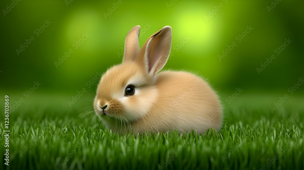 Cute bunny rabbit sitting in green grass, spring background, Easter greeting card Cute bunny rabbit sitting in green grass, spring background, Easter greeting card
