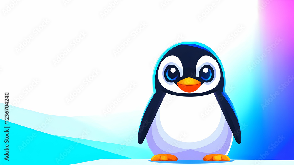 Obraz premium Cute penguin on icy background, winter holiday card