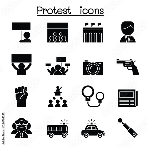 Protest icon set in thin line style