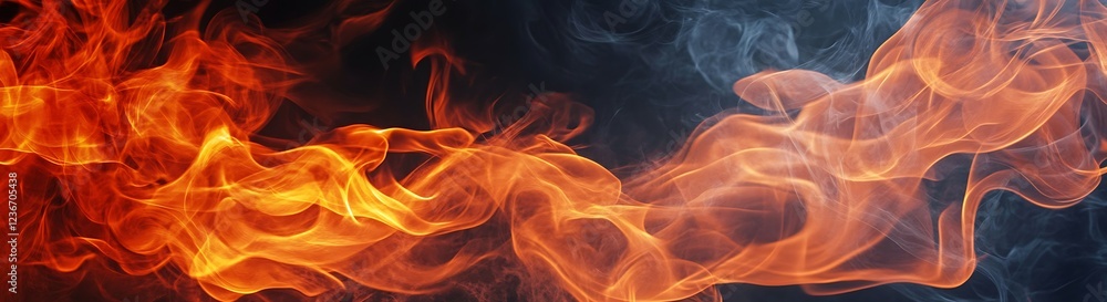 Fototapeta premium Fiery Inferno: Abstract image of intense flames and swirling smoke, creating a dynamic and powerful visual display of burning fire.