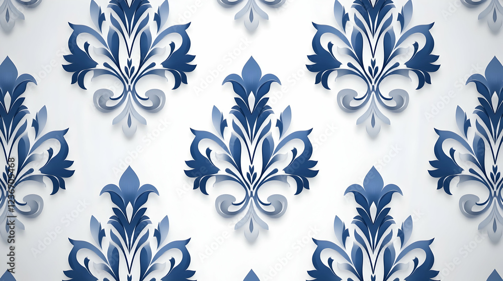 Elegant blue damask seamless pattern background for design projects Elegant blue damask seamless pattern background for design projects