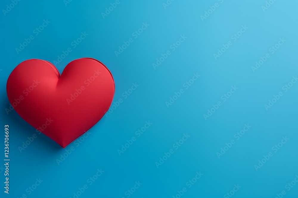 Plush red heart on vibrant blue backdrop symbolizing love, care, and affection, perfect for valentine's day or romantic themes Plush red heart on vibrant blue backdrop symbolizing love, care, and affection, perfect for valentine's day or romantic themes