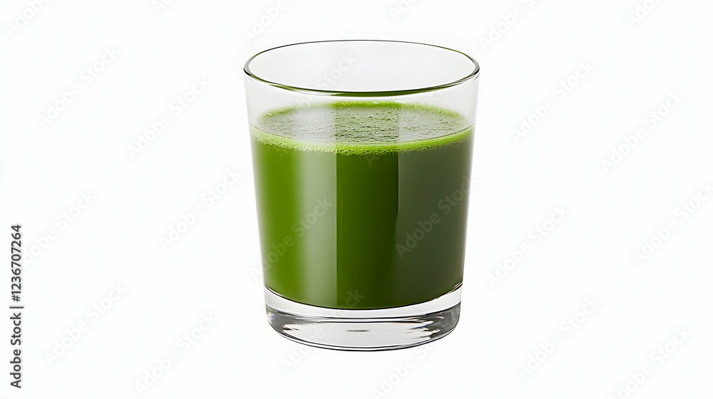 Fresh green juice in glass, healthy drink, studio shot, white background, website banner Fresh green juice in glass, healthy drink, studio shot, white background, website banner