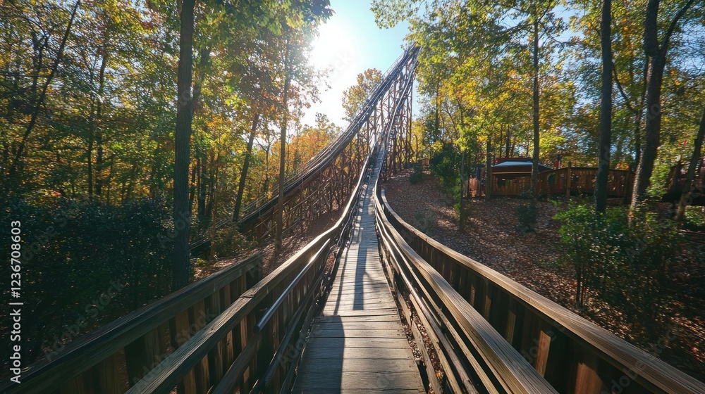 Wooden Roller Coaster in Autumnal Forest Wooden Roller Coaster in Autumnal Forest
