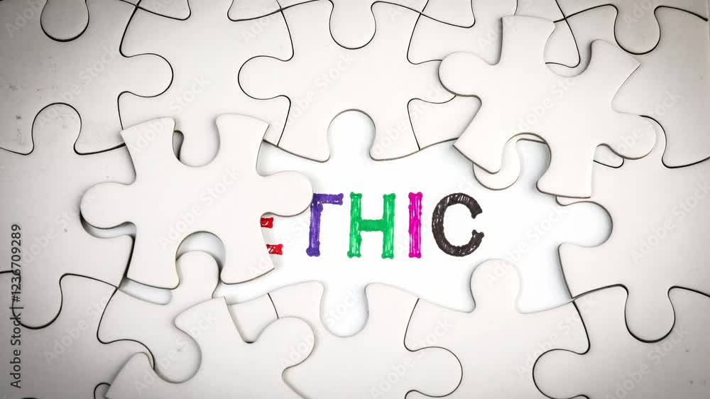 Ethic. Revealing the word by removing the puzzle pieces. Stop motion, 4K Ethic. Revealing the word by removing the puzzle pieces. Stop motion, 4K