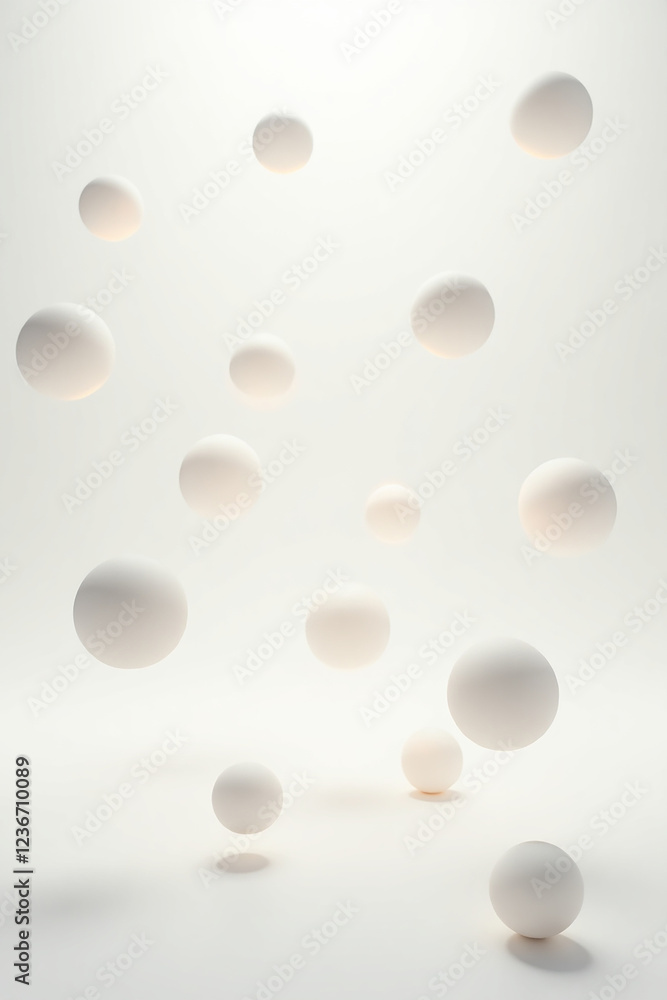 Ethereal White Spheres Floating in Soft Creamy Haze with Gentle Glow Ethereal White Spheres Floating in Soft Creamy Haze with Gentle Glow