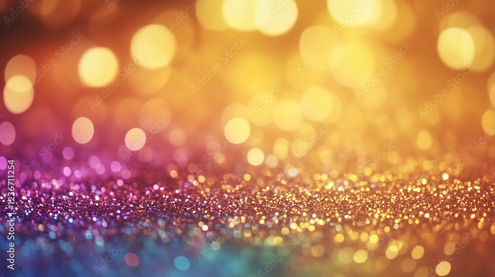 Glittering confetti pieces reflecting colors in soft golden sunlight Glittering confetti pieces reflecting colors in soft golden sunlight