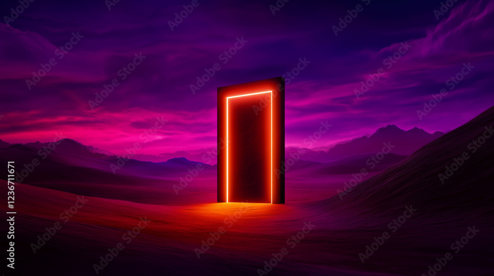 mysterious doorway glowing with eerie light in vast desert landscape mysterious doorway glowing with eerie light in vast desert landscape
