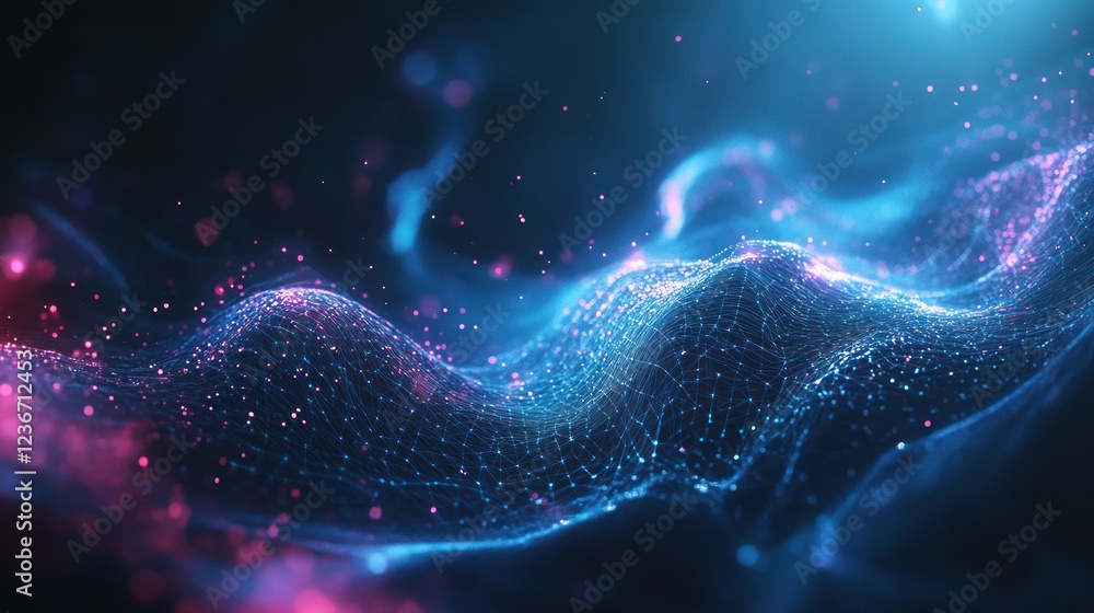 Abstract data wave in glowing blue and pink with small dots. Digital background Abstract data wave in glowing blue and pink with small dots. Digital background