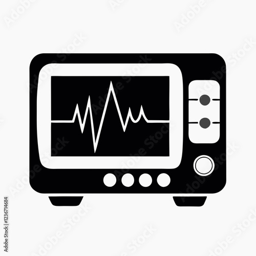 Retro-style heart rate monitor showing active heartbeat display. Concept of cardiac monitoring, intensive care, vital signs tracking.