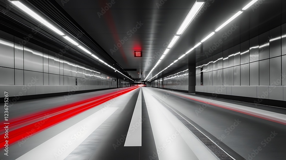 Obraz premium Red Light Trails In Modern City Tunnel