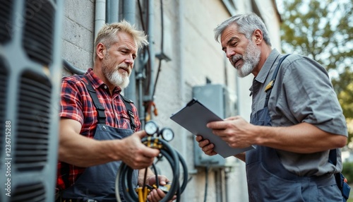 Experienced Technicians Collaborating on HVAC Repair