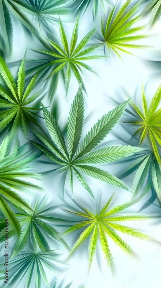Lush green cannabis leaves on white background; ideal for medical marijuana, CBD, or hemp product packaging Lush green cannabis leaves on white background; ideal for medical marijuana, CBD, or hemp product packaging