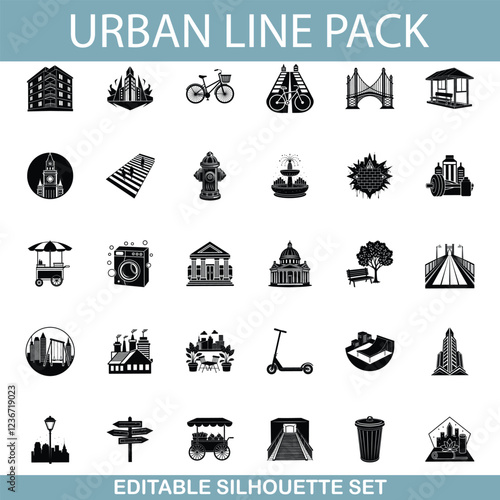 Urban Line Pack Editable City Silhouette Icons Set photo