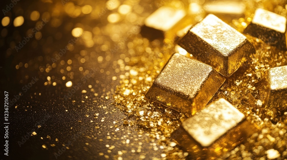 Shiny Gold Bars with Sparkling Gold Dust Background Shiny Gold Bars with Sparkling Gold Dust Background