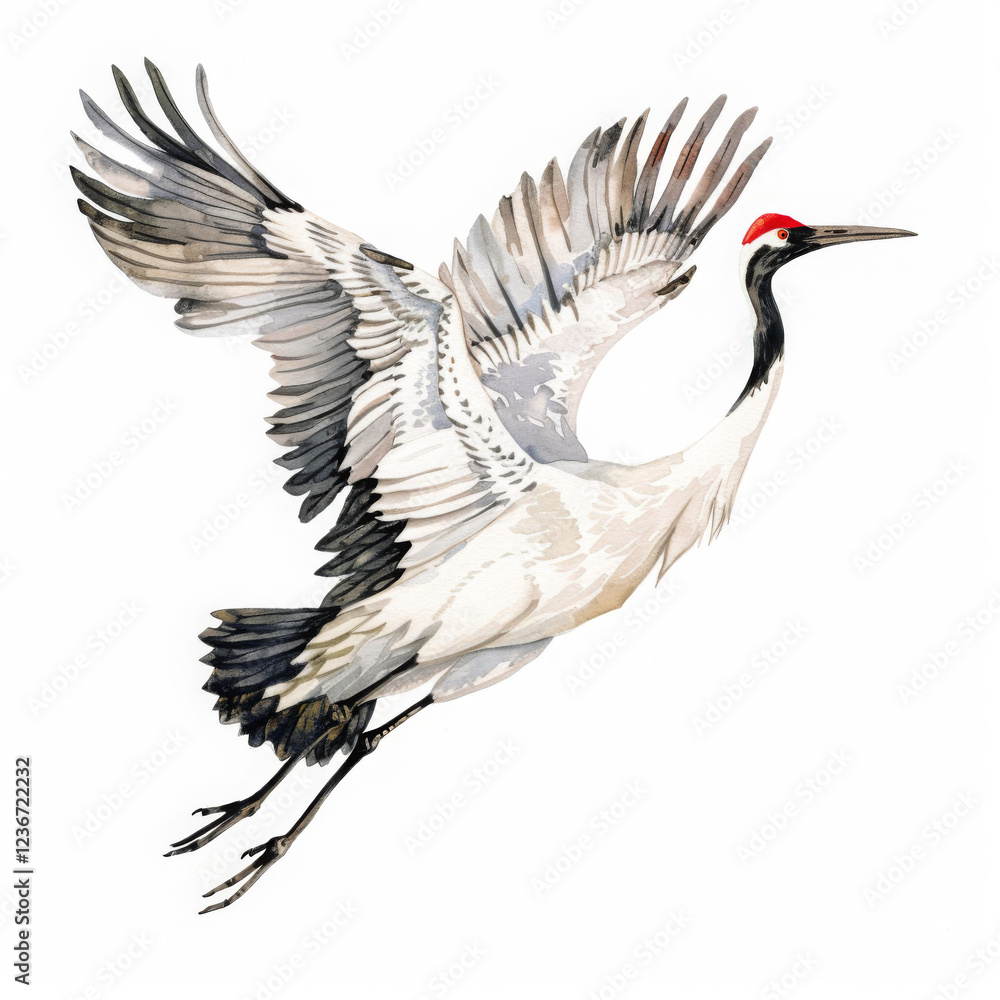 Fototapeta premium Bird with a red beak flies in the sky