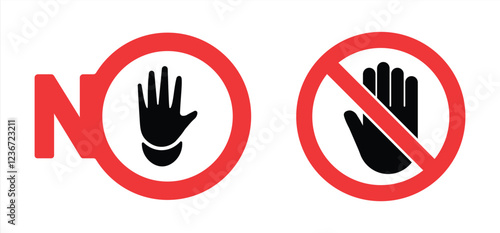Hand forbidden sign, no entry, do not touch, don't push, off limits, vector icon