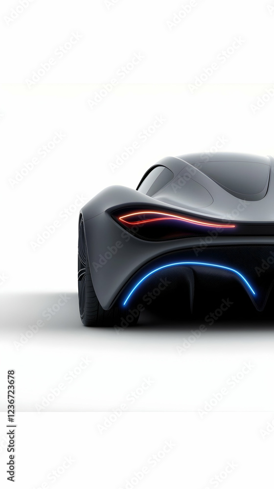 Sleek grey sports car rear view, studio shot, white background, futuristic design, automotive advertising Sleek grey sports car rear view, studio shot, white background, futuristic design, automotive advertising
