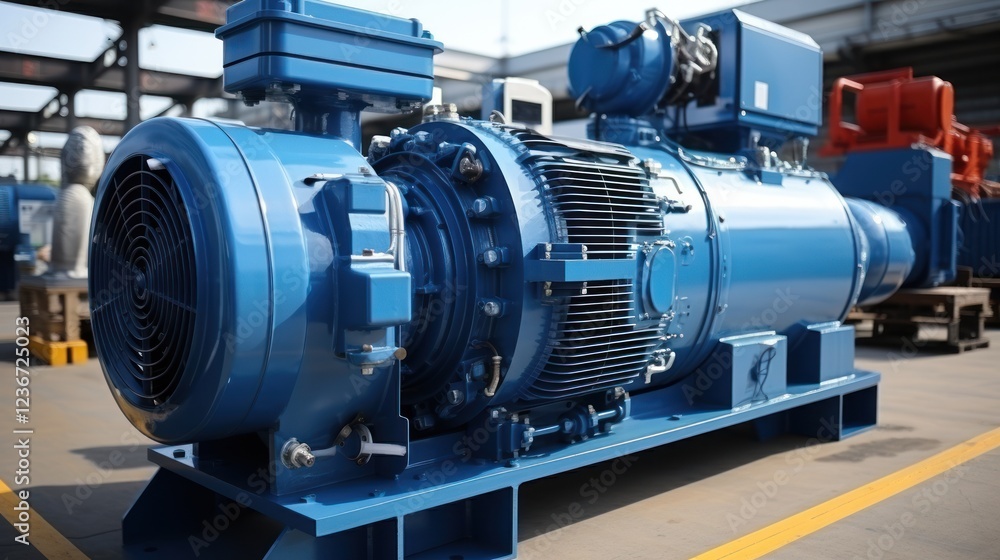 Industrial Blue Engine Machinery Closeup Industrial Blue Engine Machinery Closeup