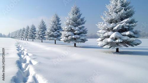Wallpaper Mural Snow covered pine trees create serene winter landscape under clear blue sky. peaceful scene invites tranquility and reflection Torontodigital.ca