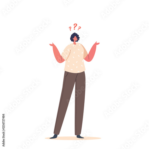 Confused Young Woman Character Thinking about Using and Replenishing Budget. Cartoon People Vector Illustration