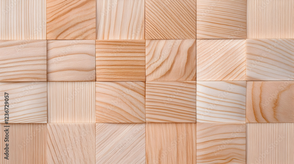 Wooden cube wall texture, interior design, light wood pattern background, home decor Wooden cube wall texture, interior design, light wood pattern background, home decor