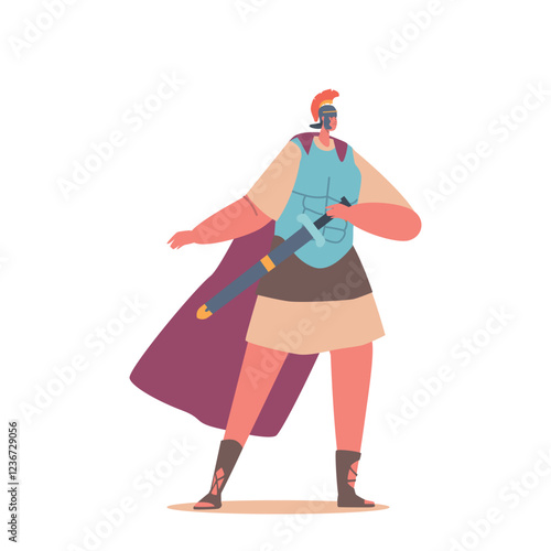 Roman Soldier Character Disciplined And Highly Trained, Equipped With Armor And Weapons, Vector Illustration