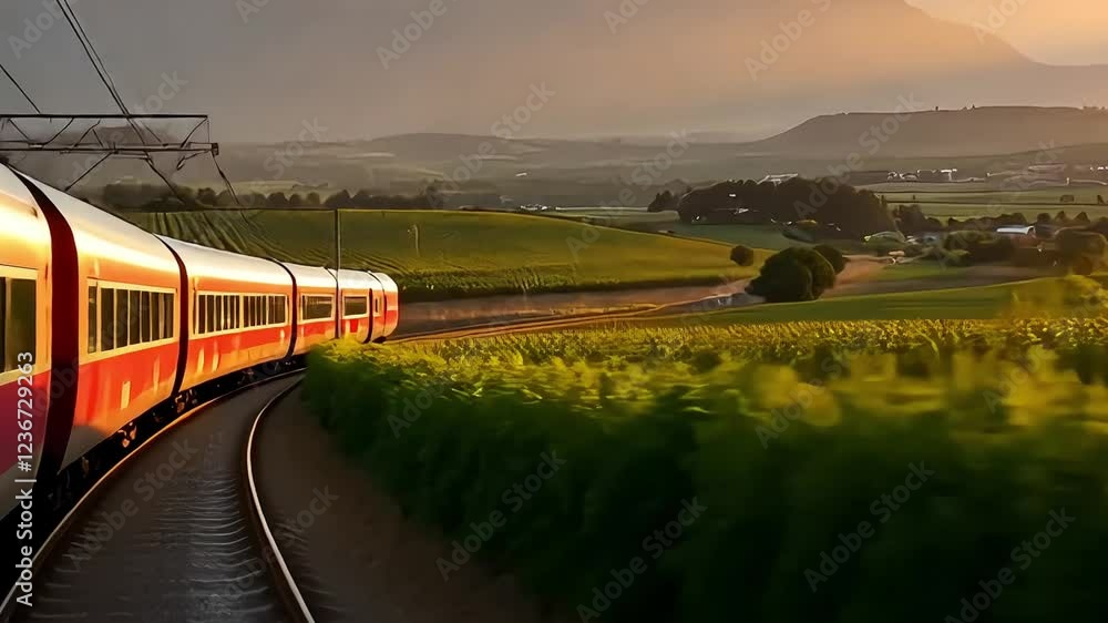 Scenic Train Journey Through Vineyards at Sunset Scenic Train Journey Through Vineyards at Sunset