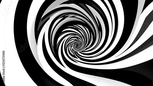 Black and white spiral. Abstract surreal psychedelic art illustration with dust noice grain. Artistic template. For cover photo