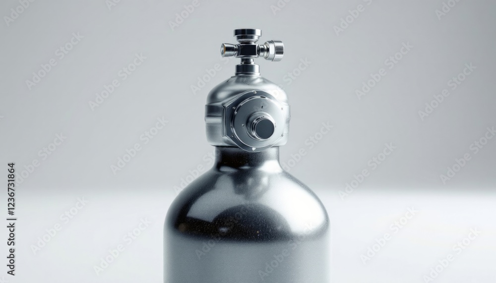 Closeup of a Sleek Metallic Gas Cylinder with Pressure Gauge and Valve Closeup of a Sleek Metallic Gas Cylinder with Pressure Gauge and Valve