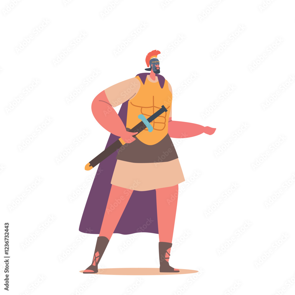 Disciplined, Armored Roman Soldier Character Equipped With A Gladius Sword, And Helmet, Standing Ready To Defend Disciplined, Armored Roman Soldier Character Equipped With A Gladius Sword, And Helmet, Standing Ready To Defend