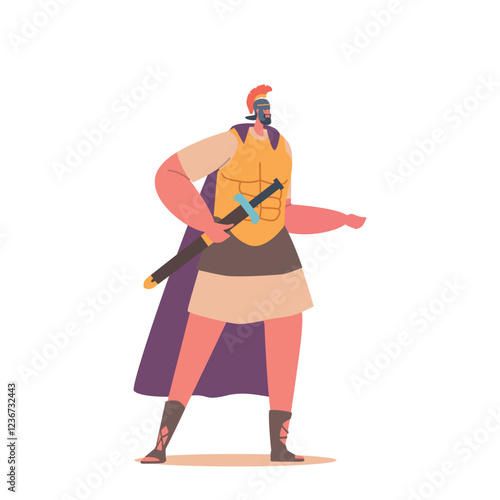 Disciplined, Armored Roman Soldier Character Equipped With A Gladius Sword, And Helmet, Standing Ready To Defend