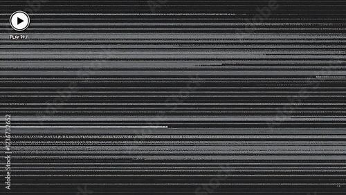 TV screen texture with glitch text PLAY. HDTV no signal problems. Bad TV signal on TV screen Noise of motion background lines. Glitch VHS. Retro play concept. Glitch camera effect.Video rewind texture