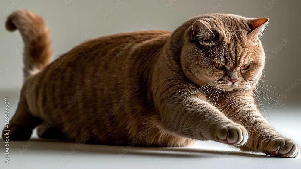 Playful British Shorthair Cat Stretching Gracefully in a Cozy Indoor Setting for Cat Lovers Playful British Shorthair Cat Stretching Gracefully in a Cozy Indoor Setting for Cat Lovers