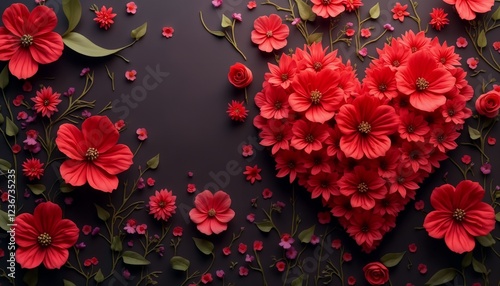 Wallpaper Mural abstract festive background of red flowers and heart shapes on a dark background for Valentine's Day celebrations, bright and rich festive background Torontodigital.ca