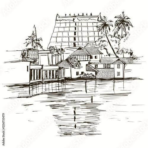 Trivandrum Padmanabhaswamy Temple Vector Illustration
