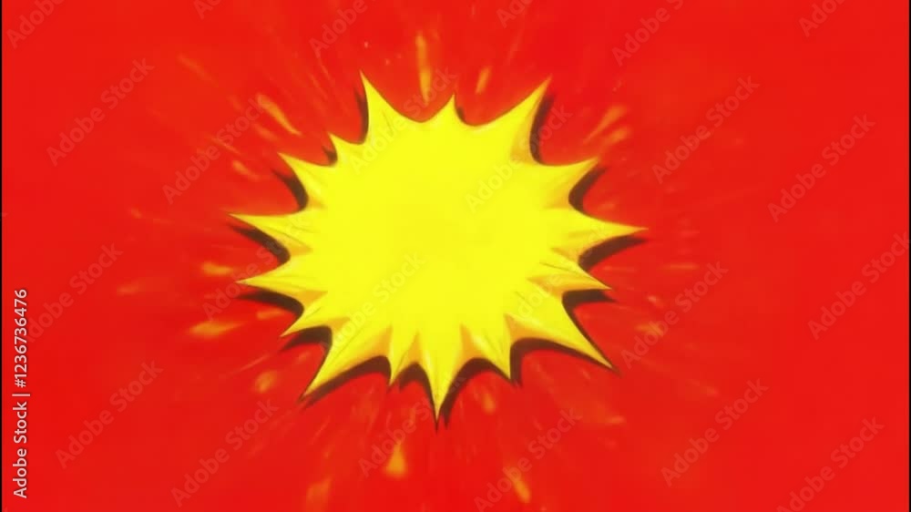Bright yellow comic-style explosion on a bold red background. Bright yellow comic-style explosion on a bold red background.