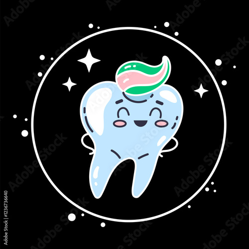 Tooth character in protective bubble. Germs characters attack. Vector flat cartoon illustration