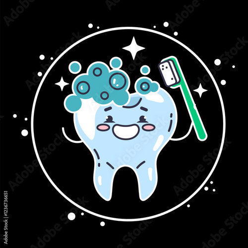 Tooth character in protective bubble. Germs characters attack. Vector flat cartoon illustration