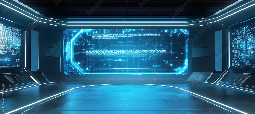 Obraz premium A high-tech control room with a large screen