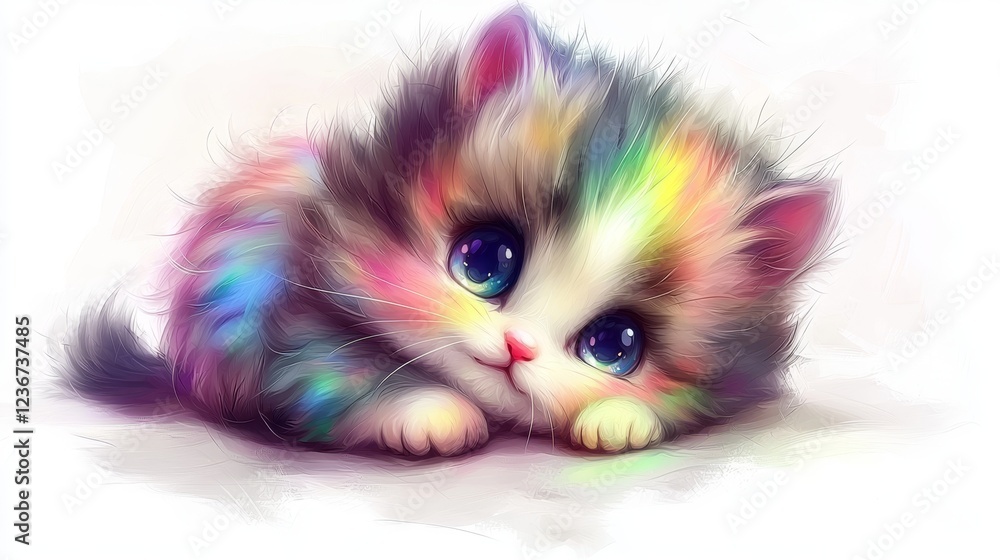 Cute Rainbow Kitten Playing in Soft Pastel Environment Adorable Pet Portrait Indoor Setting Whimsical Vibes Cute Rainbow Kitten Playing in Soft Pastel Environment Adorable Pet Portrait Indoor Setting Whimsical Vibes