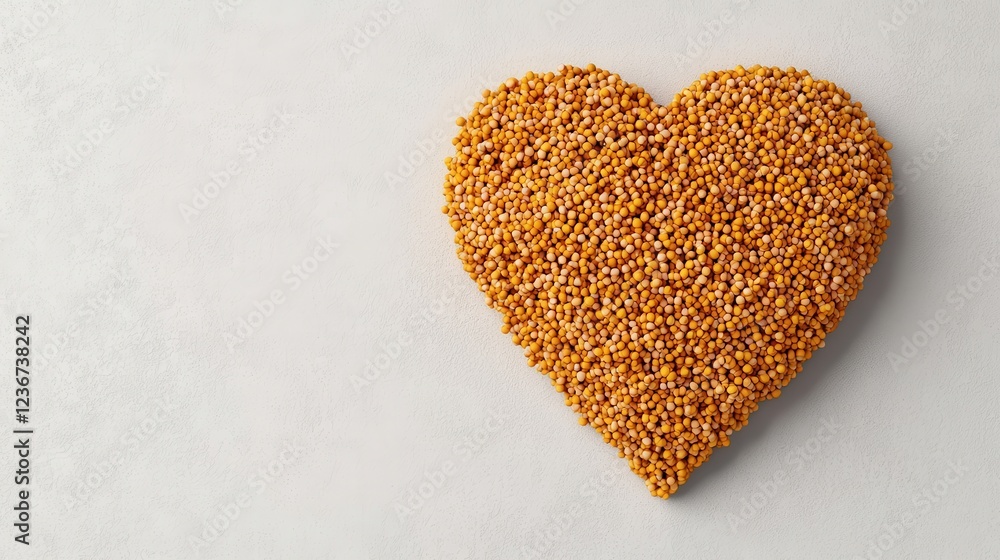 Heart Shape Made of Yellow Seeds on Light Neutral Background Heart Shape Made of Yellow Seeds on Light Neutral Background
