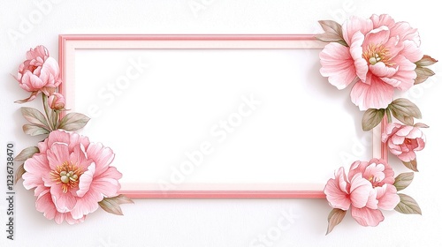 Vintage Peony Botanical Sketch Frame, intricate hand-drawn floral border, vibrant watercolor illustration, enhancing elegance and charm in home decor and art displays.