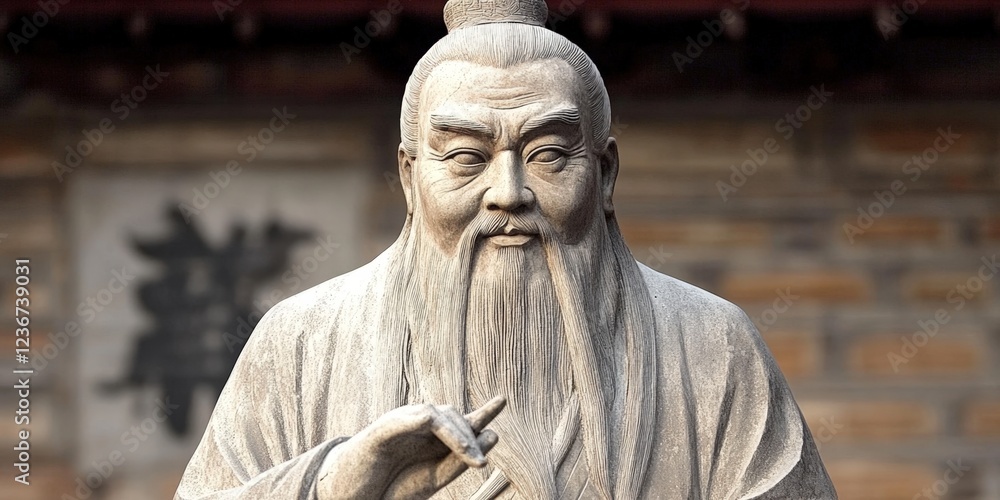 Confucius statue, temple background, China, wisdom. Confucius statue, temple background, China, wisdom.